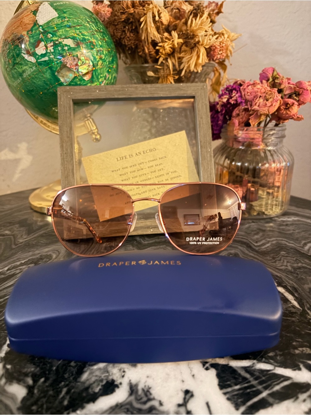 Draper James Rose Gold Frame Sunglasses with Pink-Tinted Lenses